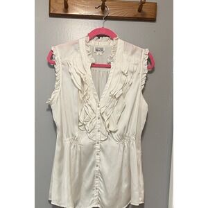 Converse One Star Ivory Ruffle Sleeveless Blouse Women's S Button Polyester